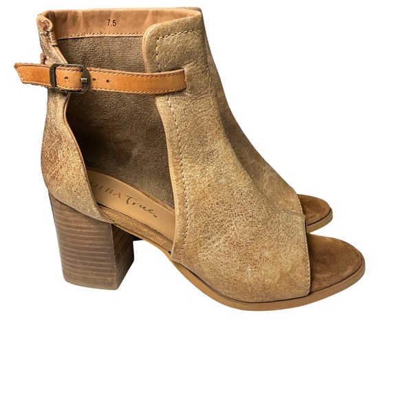 Diba True Women's Tan Distressed Leather Peep Toe Ankle Booties Size 7.5 - Picture 1 of 6